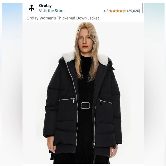 OROLAY Viral Women's Black 6 Pocket Puffer Coat with Orange Lining Size Large - Picture 1 of 7